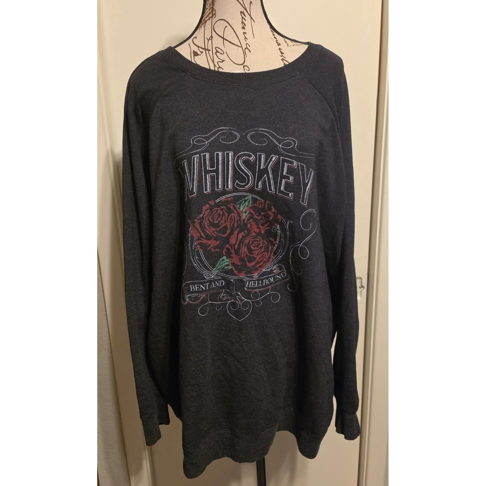 Torrid Super Soft Fleece Whiskey Bent and Hellbound Rose Sweatshirt Gray Sz 2